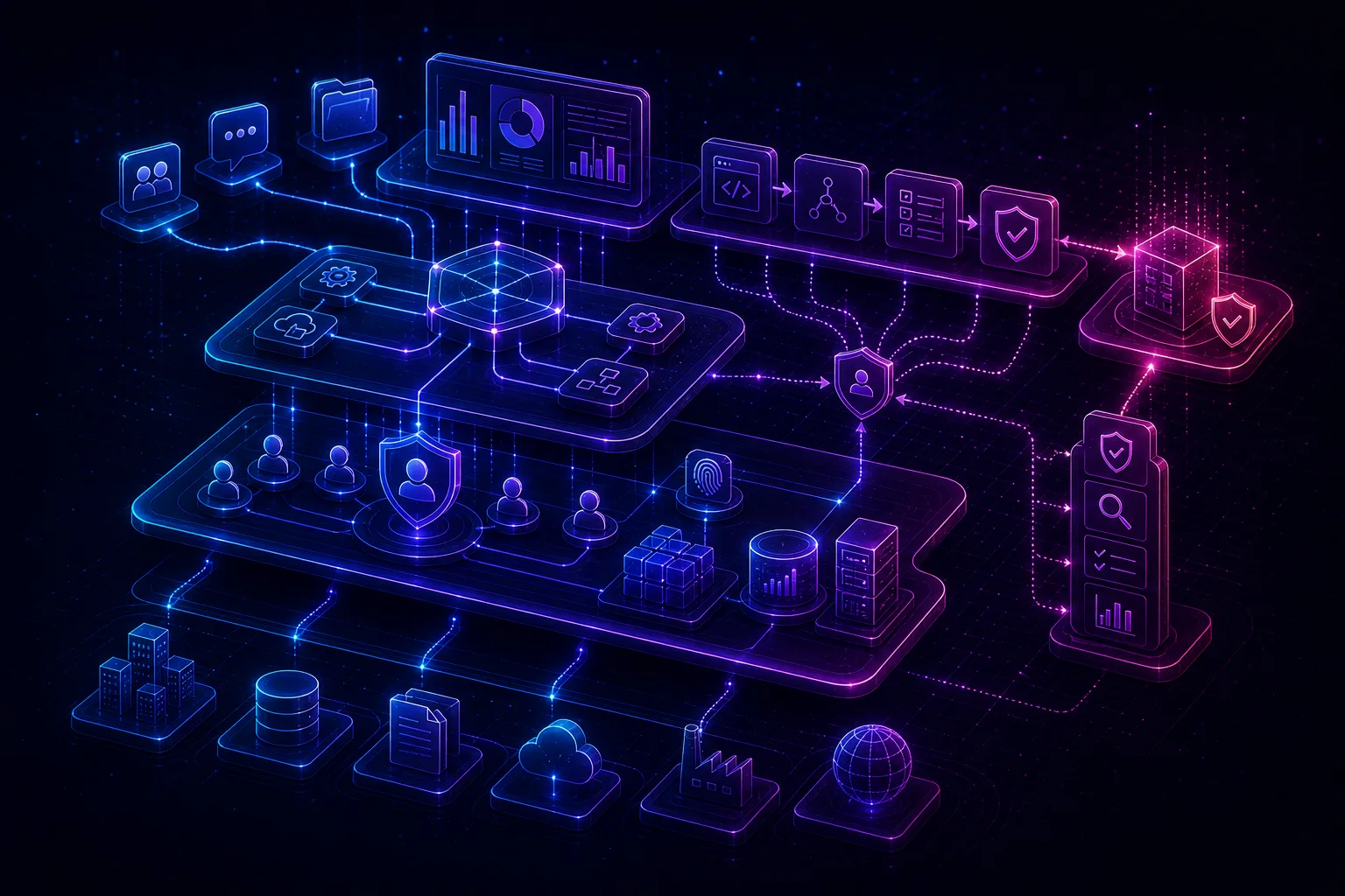 Cloud, data, identity, integrace, reporting a řízení změn